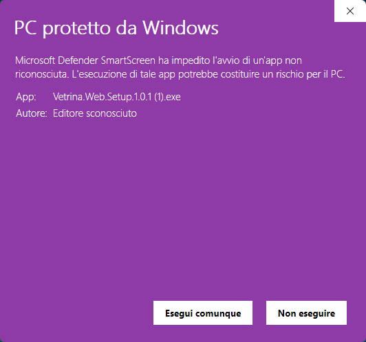 Lo stesso cartello aperto, con il tasto Esegui comunque
